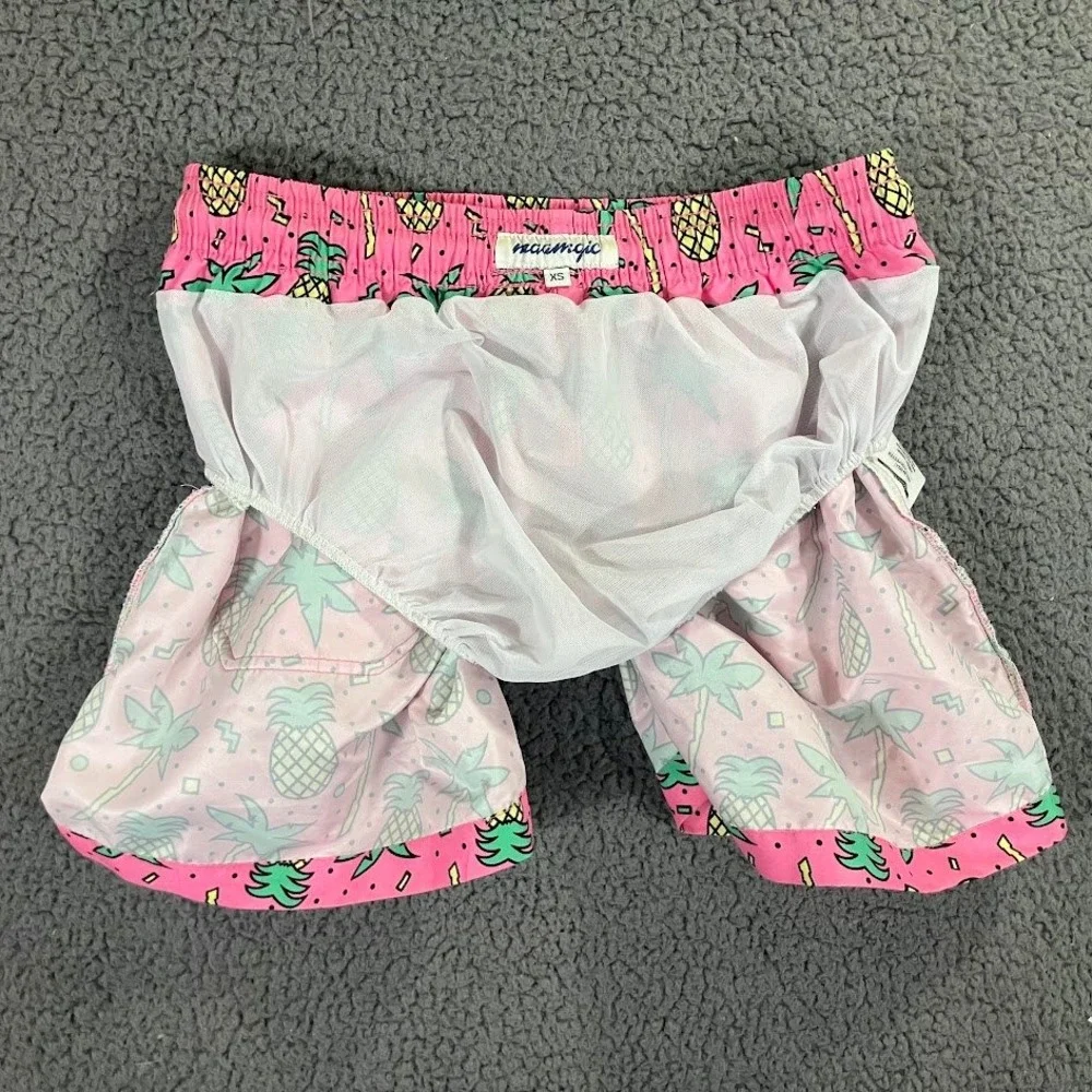 Maamgic Mens XS Pink Pineapple Palm Retro Swim Trunks Mesh Liner